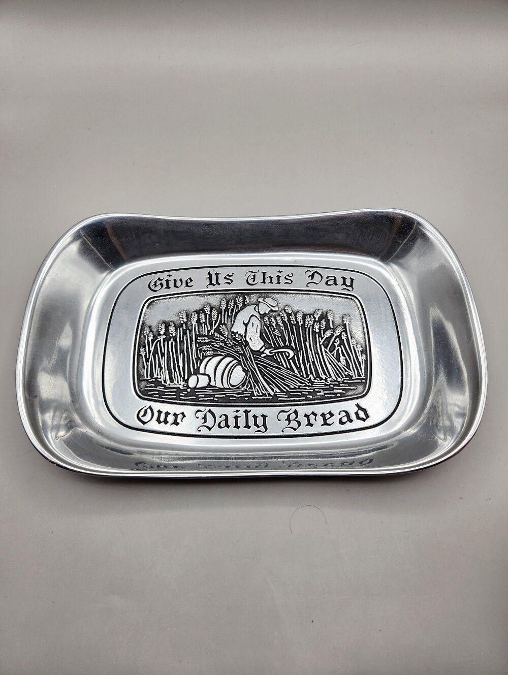 Vintage Wilton Armetale "Give Us This Day Our Daily Bread" Pewter Bread Tray